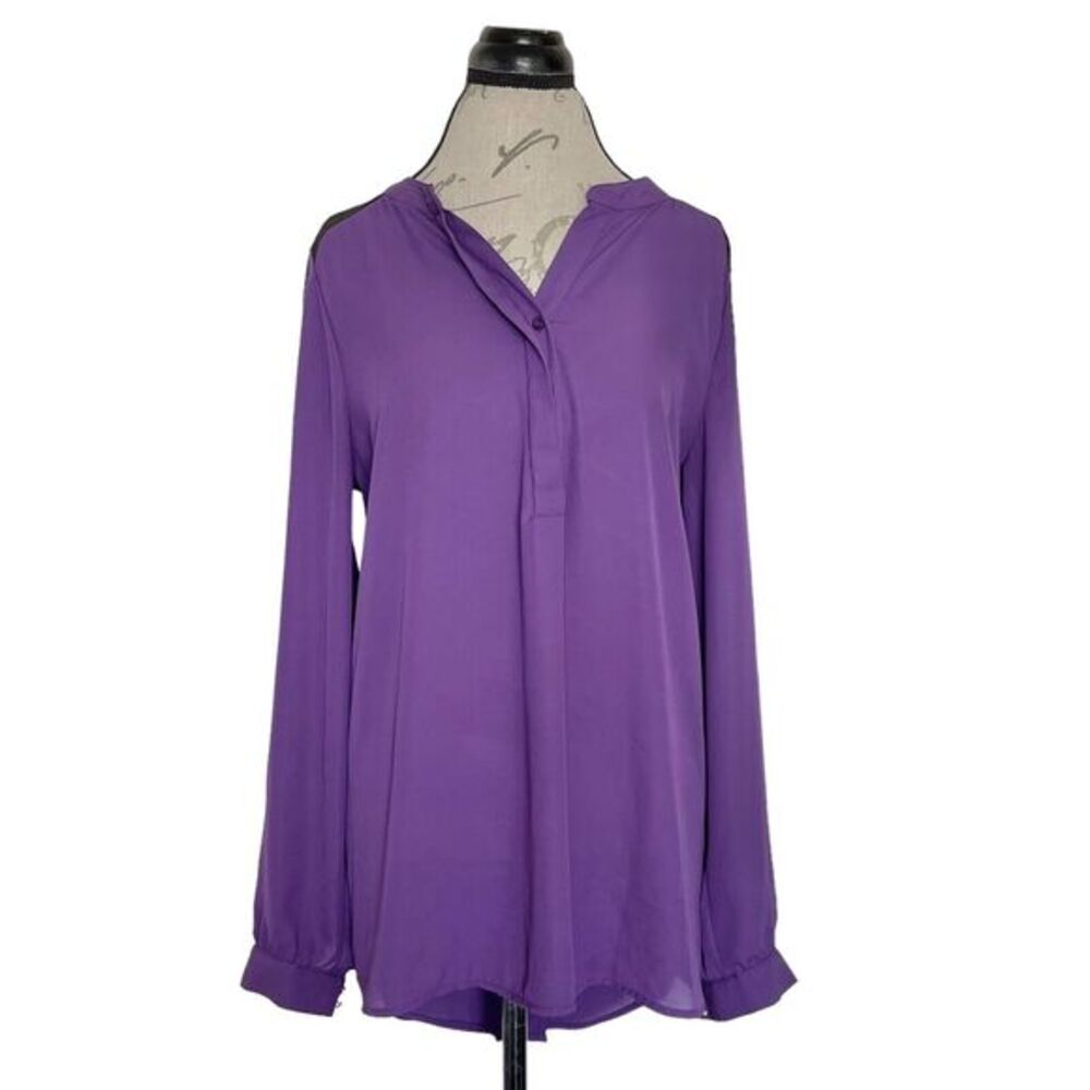Mossimo Womens Sz Large Purple Blouse Rolled Tab Sleeve Semi Sheer Tunic Y2k 90s